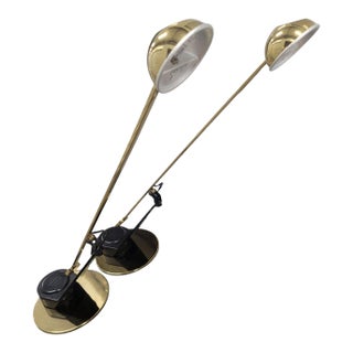 1980's Fase Vintage Cantilever Brass Black Modern Counterweight Long Arm Table Lamps- A Pair For Sale