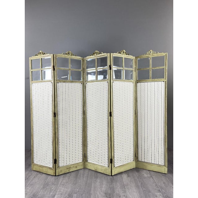 Beige 19th Century Louis XVI Style 5-Panel Screen For Sale - Image 8 of 12
