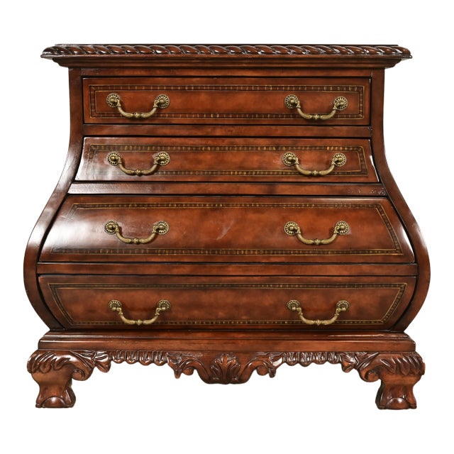 Maitland Smith Style Dutch Louis XV Burled Walnut Bombe Chest or Commode For Sale