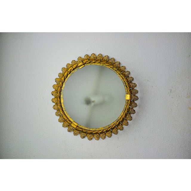 1960s Sun Wall Lamp in Metal and Gold Leaf from Ferro Arte, Spain, 1960 For Sale - Image 5 of 7