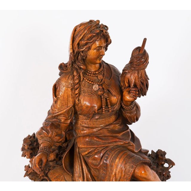 Antique Swiss Black Forest Carved Linden Wood Clock, 1890s For Sale - Image 3 of 18