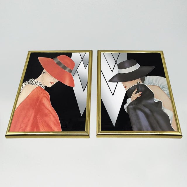 Framed Glam Girl Mirror Panels from Ferraro, 1980s, Set of 2 For Sale - Image 6 of 8
