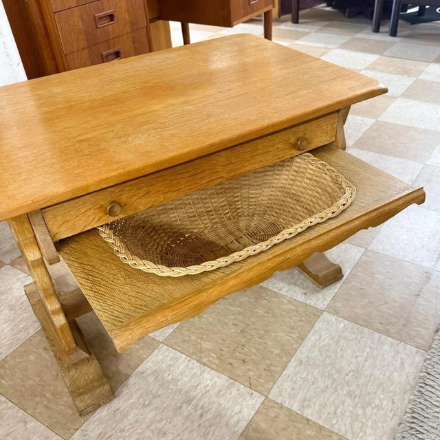 Mid 20th Century Danish Carved Oak Sewing Table by Henning Kjærnulf, Attributed For Sale - Image 5 of 6