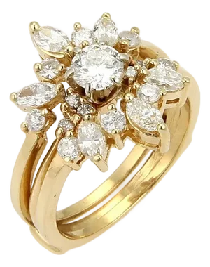 Solitaire & Insert Diamond 14k Yellow Gold Set of Round & Marquise Ring - Size 7