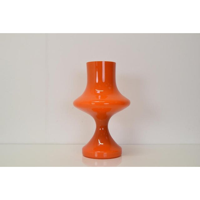 The lamp is made of three-layer opal glass in deep orange color the lamp is cleaned equipped with new electrical...
