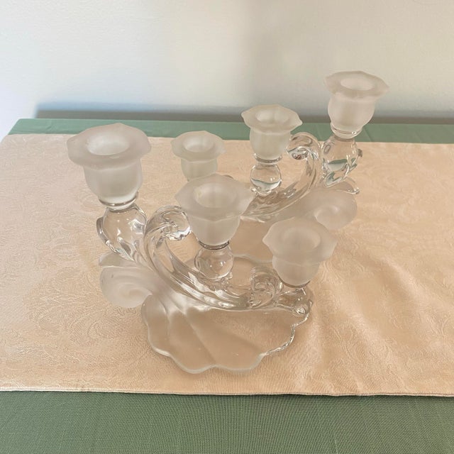 Cambridge Glass Company Vintage Cambridge Glass Co. Frosted & Clear Art Deco Candelabra, a Pair For Sale - Image 4 of 8