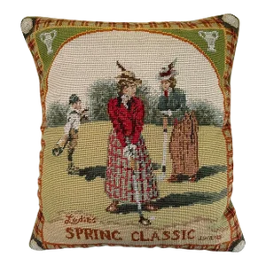 1990s Women's Golf Theme Needlepoint Pillow
