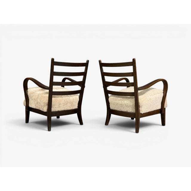 German Modern, Lounge Chairs, Oak, Beige Shearling, Germany, 1940s For Sale - Image 11 of 13