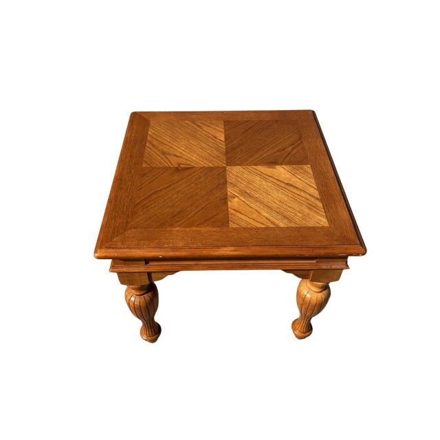 Vintage Broyhill Tuscan Neoclassical End Table – Solid Wood Square Side Table With Fluted Turned Legs & Four-Way Matched Top For Sale - Image 6 of 11