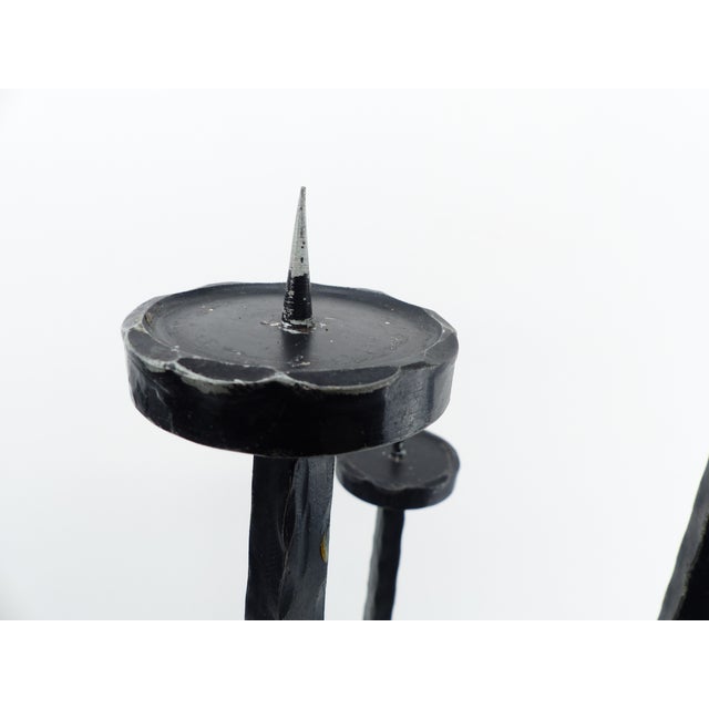 Large Brutalist Tripod Chandelier in Hammered Wrought Iron, Europe, 1960 For Sale - Image 6 of 11