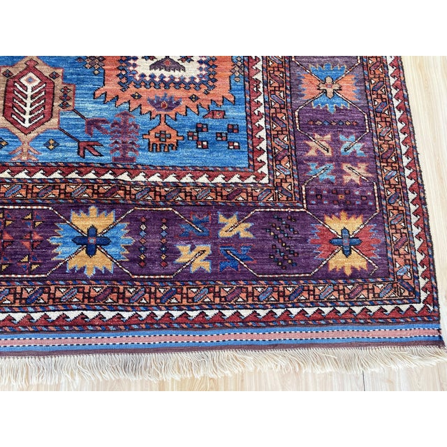 Tribal Vintage Moghan Kazak Wool Rug, Blue Tree Medallion For Sale - Image 3 of 8