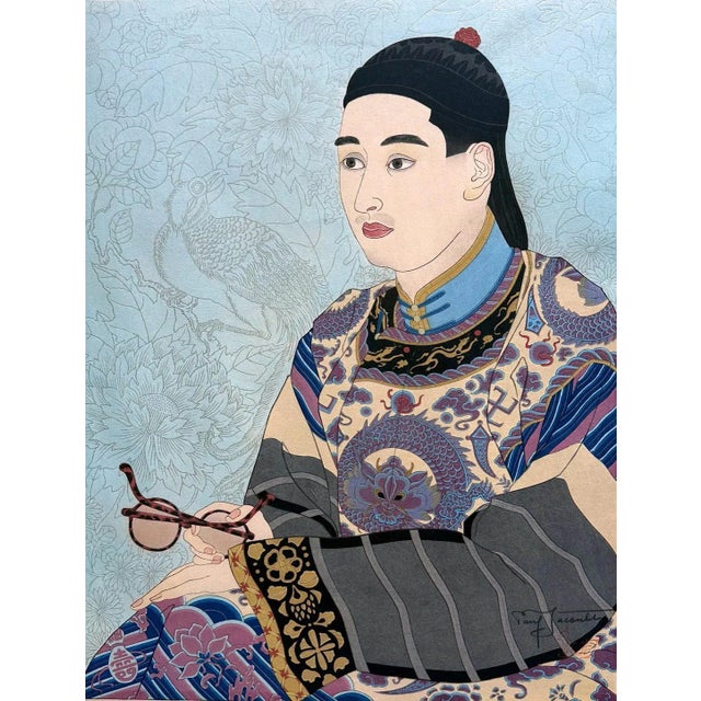 Mid 20th Century Japanese Woodblock Print Le Mandarin Aux Lunettes by Paul Jacoulet For Sale - Image 5 of 12