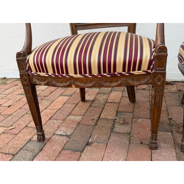 Early 20th Century English Style Neoclassical Arm Chairs, Pair For Sale - Image 10 of 11