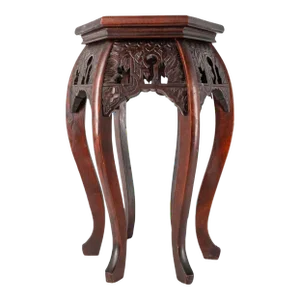 Antique Chinese Carved Wood Pedestal/Stool, C.1940s