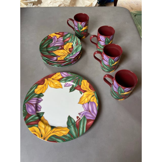 Late 20th Century Vintage Colorful Tropical Style Dessert Dish Set- 9 Pieces For Sale - Image 5 of 8