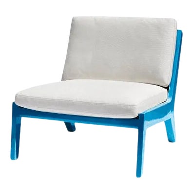 Portofino Outdoor Lounge Chair by the Drawing Room Atl - Handcrafted Mahogany in Premium Yacht Finish: Sea Blue - Modern Blue Outdoor Furniture For Sale
