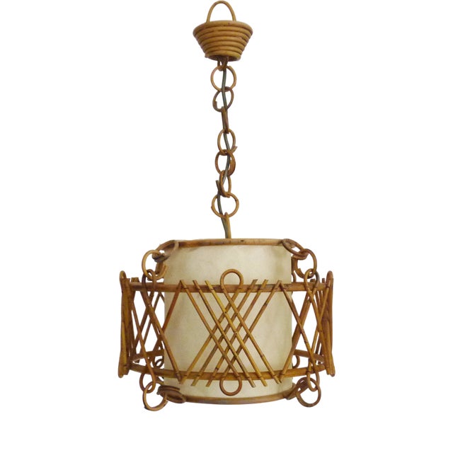 Rattan Pendant Light in the style of Louis Sognot, 1950s For Sale