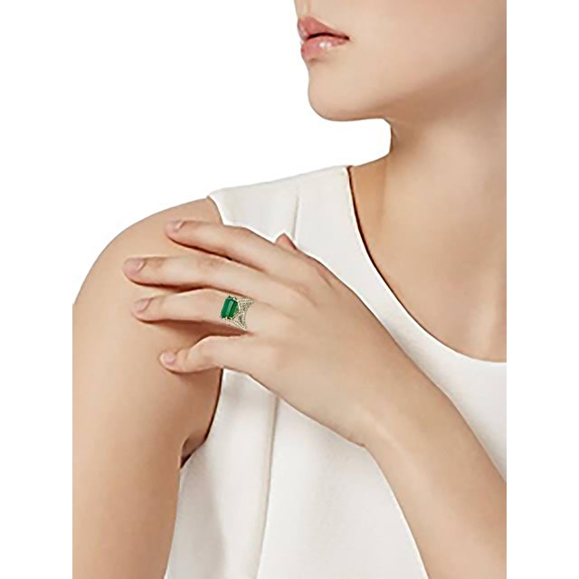 Traditional 8.5 Carat Emerald Cut Emerald and 4 Ct Diamond Ring Platinum, Estate 6.5 Unisex For Sale - Image 3 of 18