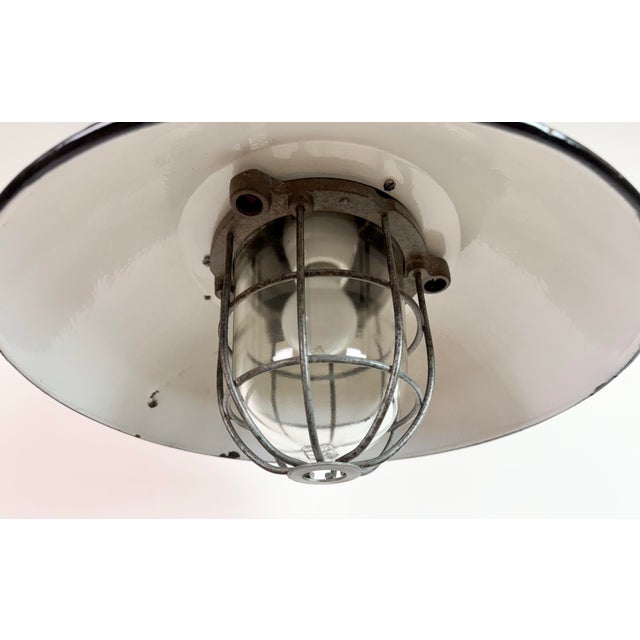 1960s Industrial Black Enamel and Cast Iron Cage Pendant Light from Elektrosvit, 1960s For Sale - Image 5 of 18