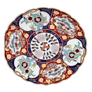Antique Japanese Imari Floral Scalloped Porcelain Large Charger Platter For Sale