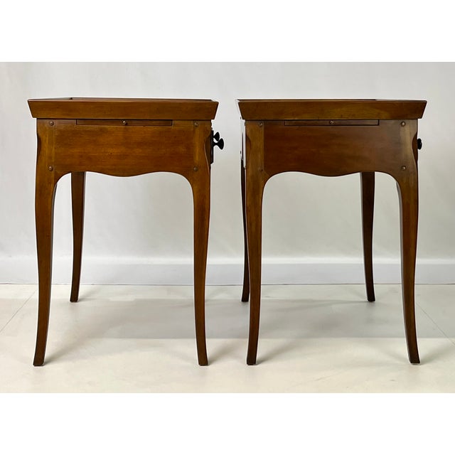 Wood Pair of Vintage Baker Furniture French Country Side Tables With Candle Slides For Sale - Image 7 of 17