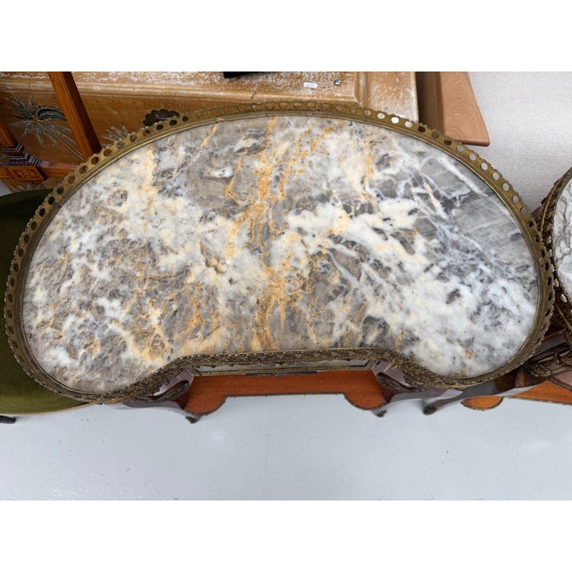 French Marble-Topped Kidney-Shaped Side Tables, Set of 2 For Sale - Image 9 of 12