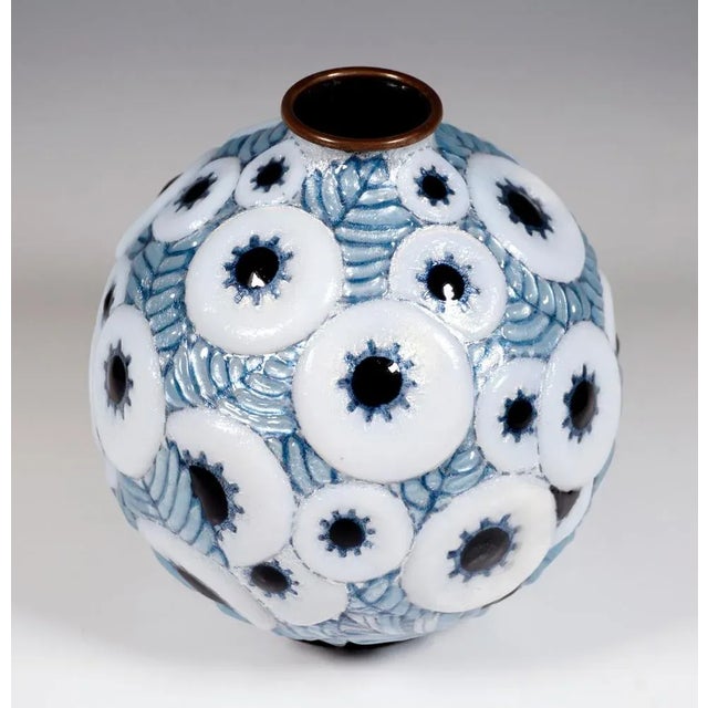 Vintage Art Deco Enamel Vase with Ornamental Decor by Camille Fauré, 1920 For Sale - Image 4 of 7