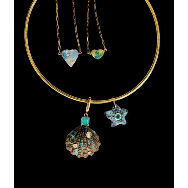 2020s Australian Opal Heart Necklace With Diamond, 14k Gold Paperclip Chain For Sale - Image 5 of 7