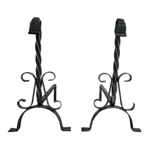 Italian Artisanal Iron Fireplace Andiron Set - a Pair