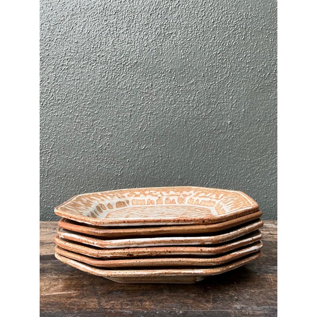 Vintage Original Studio Pottery Salad Plated - Set of 6 For Sale In West Palm - Image 6 of 12