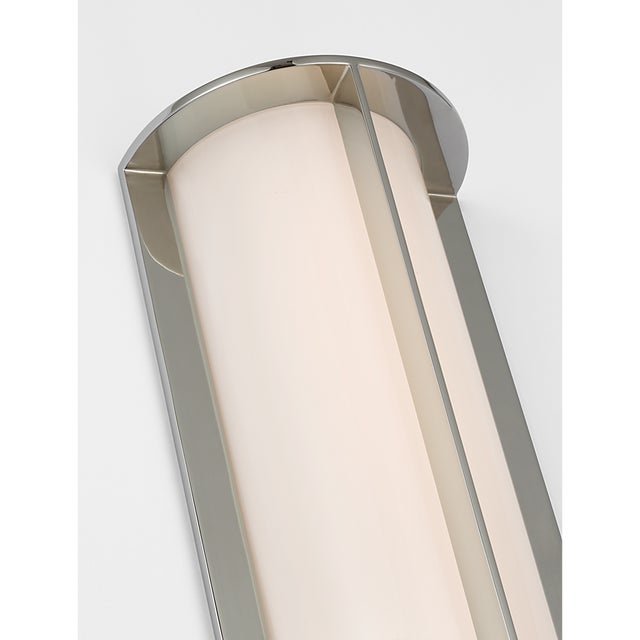 Metal Barbara Barry for Visual Comfort Signature Phinn 18" Linear Bath Sconce in Polished Nickel with White Glass For Sale - Image 7 of 10