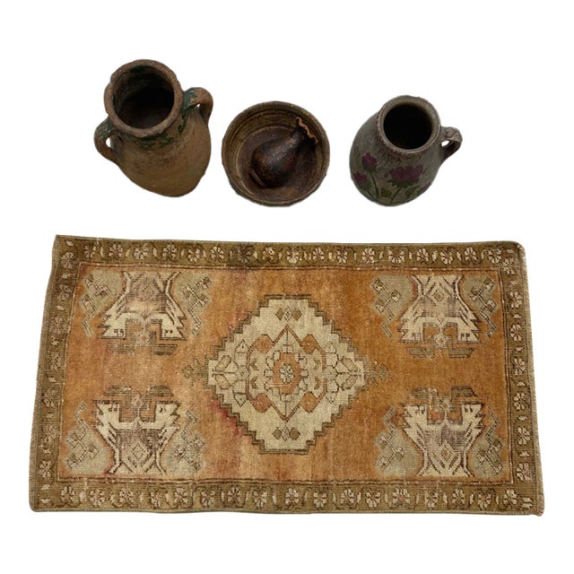 Oushak Handknotted Small Area Carpet For Sale