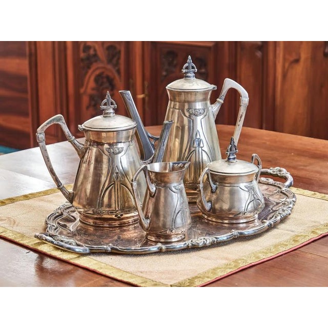Art Nouveau Tea and Coffee Set with Monogram CM, Set of 5 For Sale - Image 12 of 12