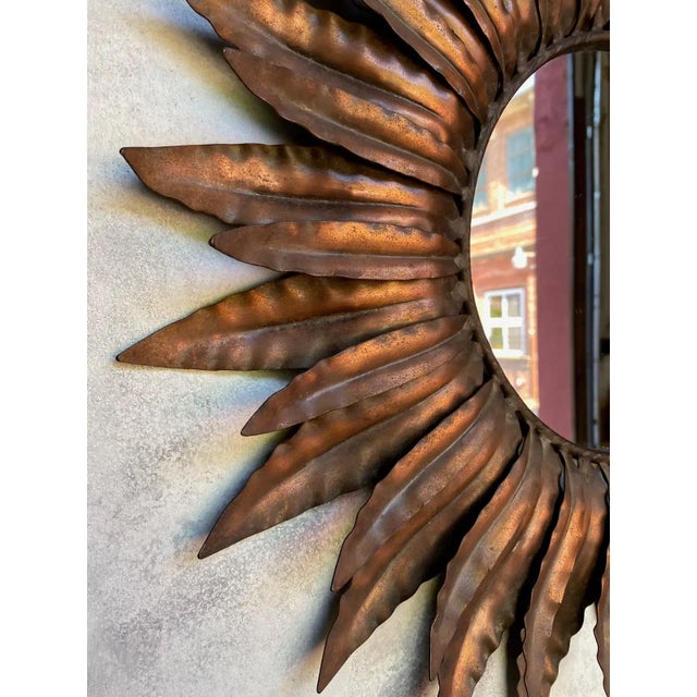 1950s Spanish Sunburst Mirror With Vintage Copper Finish For Sale - Image 5 of 13