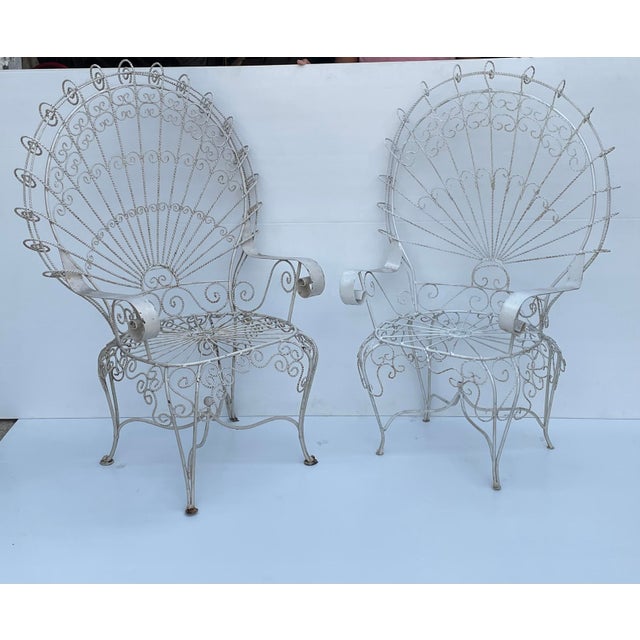 1960s His & Hers Twisted Wrought Iron Salterini Style Peacock Metal
