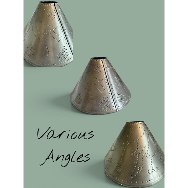 Silver Punched Tin Lamp Shade-Bird Heart Design-Primitive Farmhouse-Country Lighting For Sale - Image 8 of 11