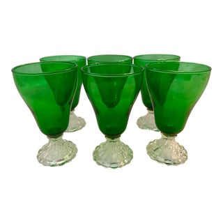 Vintage Anchor Hocking "Burple" Inspiration Green Water Goblet-Set of 6 For Sale