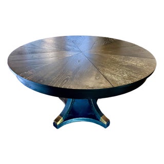 Restoration Hardware Addison Round Jupe Extension Dining Table (Black Oak) For Sale
