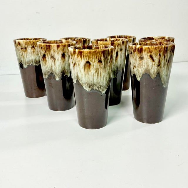 Brutalist 1980s Brutalist Boho Chic Arts & Crafts Lava Dripped Ironstone Glasses - Set of 8 For Sale - Image 3 of 13