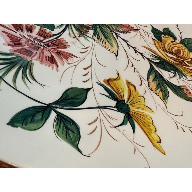 1980s Large 1980s Italian Hand Painted Floral Platter Signed & Numbered Made in Italy For Sale - Image 5 of 12