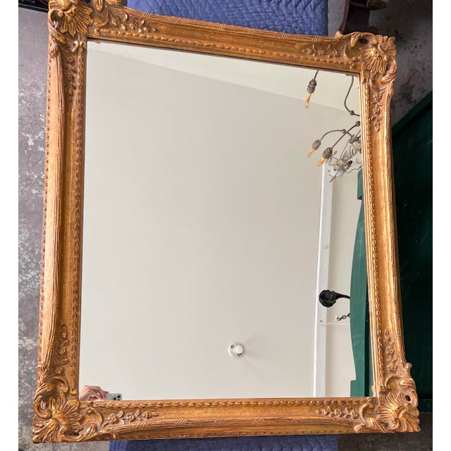English Large Antique-Style Giltwood Mirror, 40.5” X 34.5”, Ornate Rococo Frame, Horizontal or Vertical Hanging For Sale - Image 3 of 12