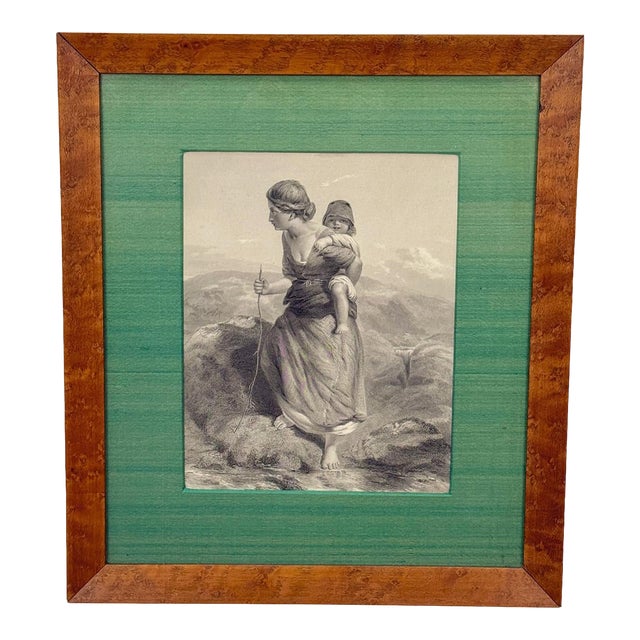 Antique Outsider "The Mountaineer" Mother & Child Engraving Art by Paul Falconer Poole For Sale