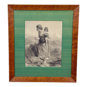 Antique Outsider "The Mountaineer" Mother & Child Engraving Art by Paul Falconer Poole