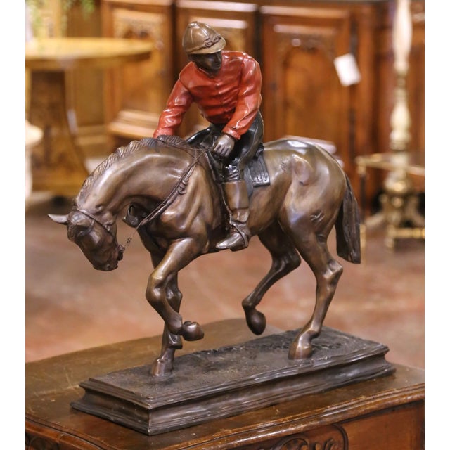 French 19th Century French Spelter Sculpture of Jockey on Horseback Signed p.j. Mène For Sale - Image 3 of 12