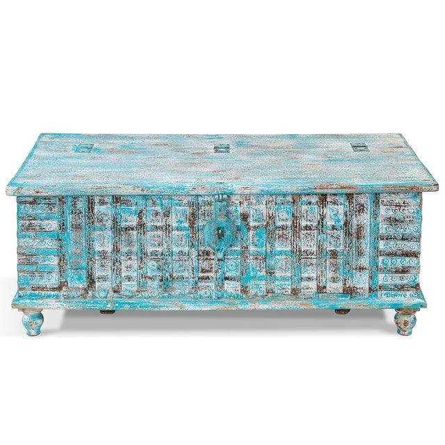 Vintage Blue Blanket Chest, 1940s For Sale - Image 6 of 10
