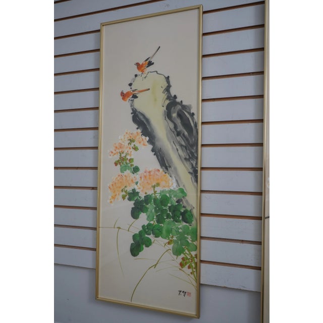 Set of 3 Oriental Silk Bird & Tree Decorated Modern Framed Prints For Sale - Image 11 of 13