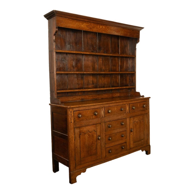 Antique 18th Century Georgian Oak Inlaid Welsh Dresser Plate Rack Sideboard 1780 For Sale