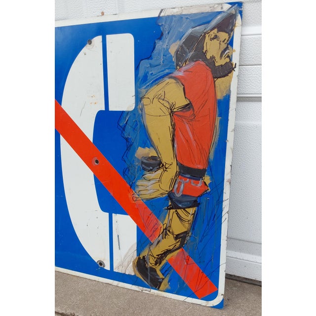 Vintage Urban Art, Industrial Original Painting of Lineman, Advertising, Telephone Sign For Sale - Image 4 of 7