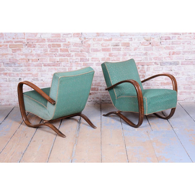Wood Czech Art Deco H-269 Lounge Chairs by Jindrich Halabala for Up Závody, 1930s, Set of 2 For Sale - Image 7 of 15