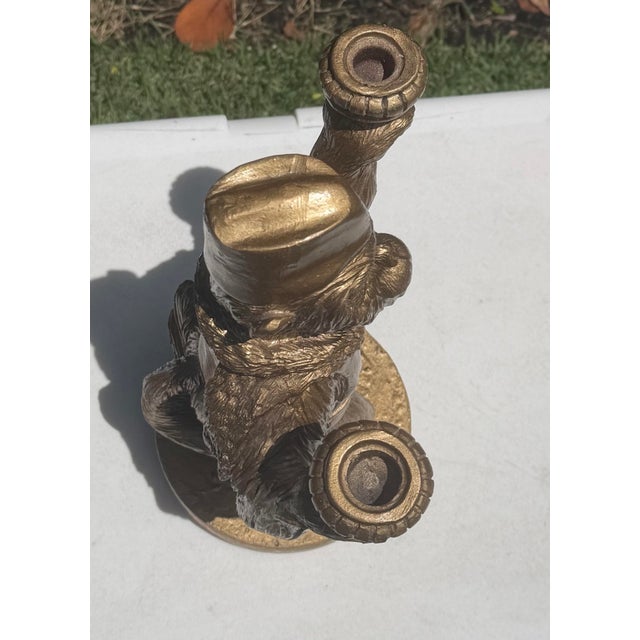 Gold Vintage Monkey Candelabra Sculpture With Fez Hat, Aged Gold Finish For Sale - Image 8 of 11